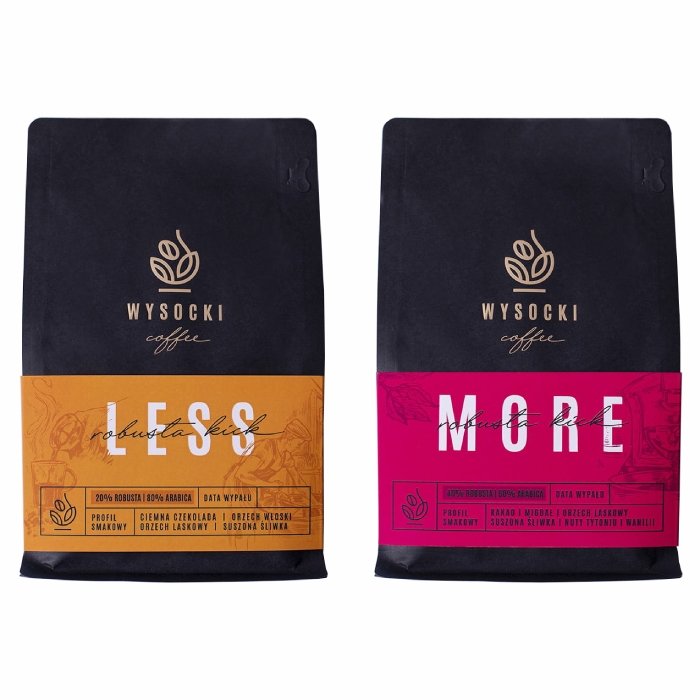 WYSOCKI COFFEE Zestaw kaw ziarnistych Wysocki Coffee More & Less Robusta Kick 2x250g 10339-uniw