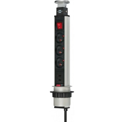 Brennenstuhl Listwa zasilająca Przedłużacz biurkowy Tower-Power 3 gniazda + 2 x USB z wyłącznikiem 2m 1396201013) 1396201013