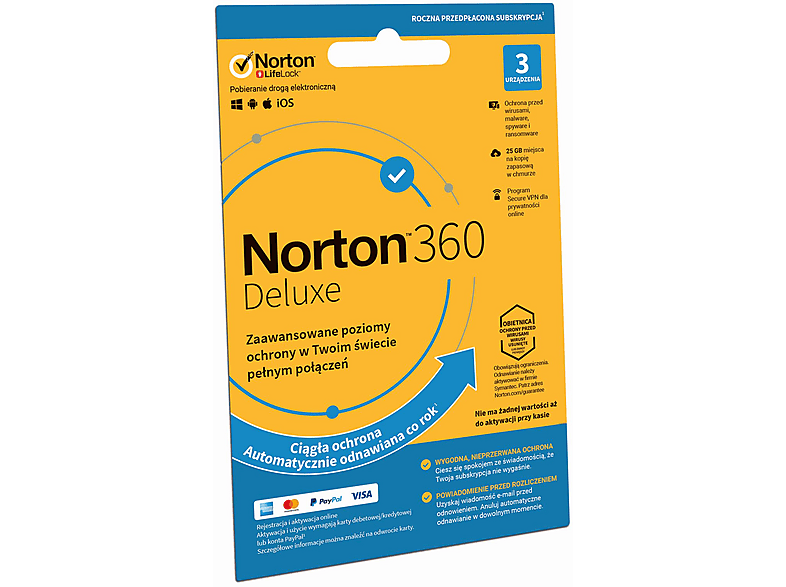 Kod aktywacyjny NORTON 360 Deluxe (3 urządzenia, 1 rok)