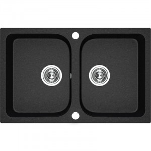 Laveo SBC 720T Zlewozmywak granitowy2 komoryWymiary 480x760x184 mm Wymiar szafki 800 mmWyko$670czenie czarneW zestawie z syfonem Space Saving i korkiem automatycznym
