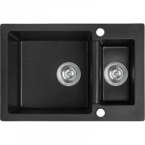 Laveo SBC 730T Zlewozmywak granitowy1,5 komoryWymiary 440x650x195 mm Wymiar szafki 700 mmWyko$588czenie czarneW zestawie z syfonem Space Saving i korkiem automatycznym