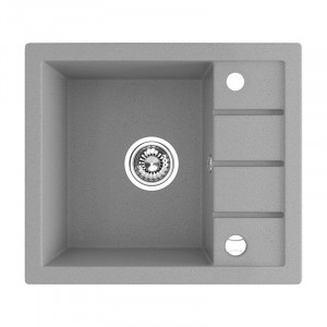 Laveo SBP 513T Zlewozmywak granitowy1 komora z p$568ociekaczem Wymiary 495x570x185 mm Wymiar szafki 500 mmWyko$569czenie szareW zestawie z syfonem Space Saving i korkiem automatycznym