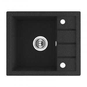 Laveo SBP 713T Zlewozmywak granitowy1 komora z p$574ociekaczem Wymiary 495x570x185 mm Wymiar szafki 500 mmWyko$575czenie czarneW zestawie z syfonem Space Saving i korkiem automatycznym