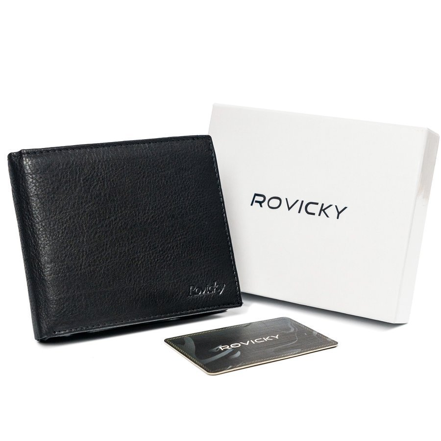 Poziomy portfel męski ze schowkiem na suwak, skóra naturalna, RFID Stop — Rovicky