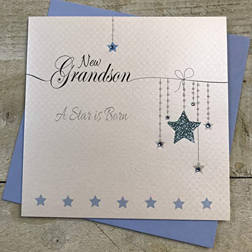 WHITE COTTON CARDS WHITE COTTON CARDS New Grandson 'A Star is Born', ręcznie wykonana nowa karta dla niemowląt - kod LL78, niebieska gwiazda LL78