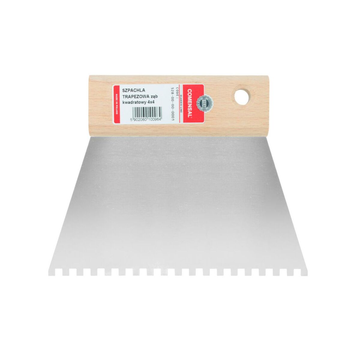 Szpachla trapezowa 15 cm ZĄB 4X4 mm z uchwytem COMENSAL