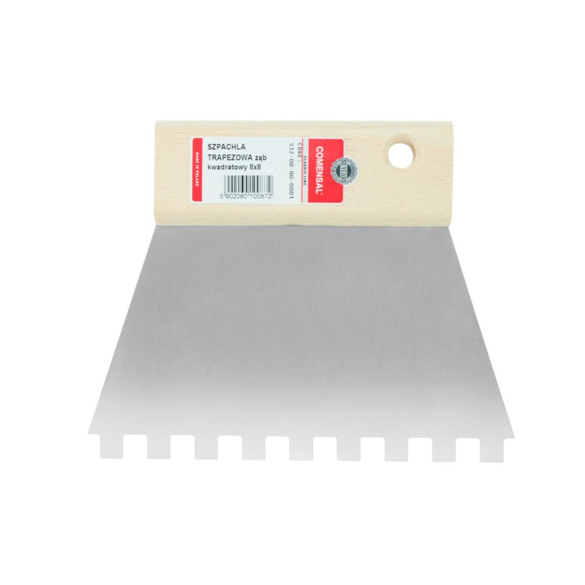 Szpachla trapezowa NIERDZEWNA 15 cm ZĄB 8X8 mm COMENSAL