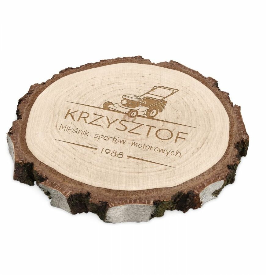 Plaster drewna z grawerem dla fana motoryzacji ogrodnika na urodziny