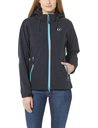 Ultrasport Pinja damska kurtka softshellowa z odpinanym kapturem, kolor czarny/turkusowy, M