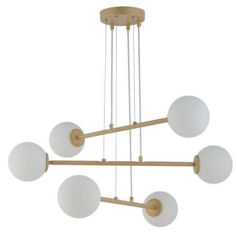 Sigma nowoczesny złoty żyrandol do salonu 33370 BALANS 6 lampa wisząca klosze białe kule do sypialni 33370