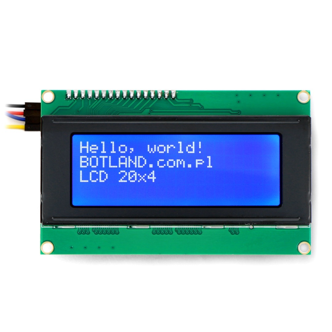 Wyświetlacz LCD 4x20 znaków niebieski + konwerter I2C LCM1602