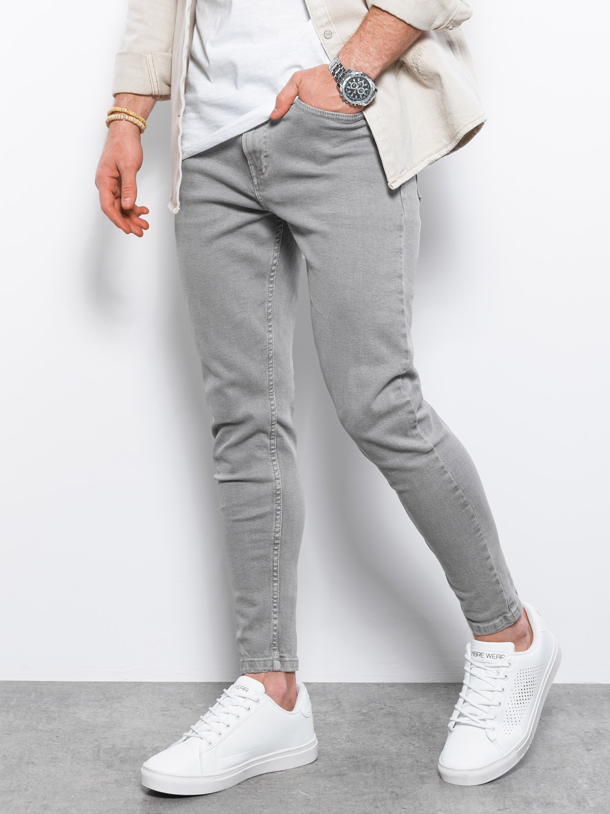 Spodnie męskie jeansowe o kroju SLIM FIT - szare V1 P1058