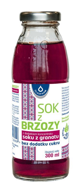 OLEOFARM SP. Z O.O. Oleofarm sok z brzozy z dodatkiem koncentratu soku granatu bez dodatku cukru, płyn 300 ml 3398561