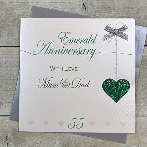 'Mum & Dad' 55. szmaragdowa rocznica ślubu ręcznie robiona karta - linie miłości - autorstwa WHITE BAWEŁNA CARDS LLA55MD