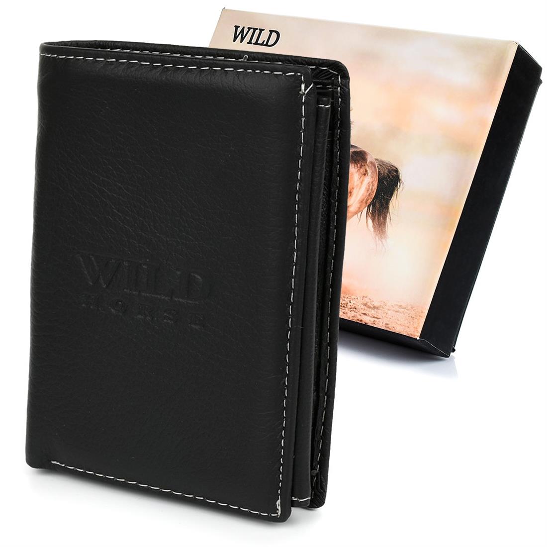 Wild Portfel skórzany czarny vintage duży RFiD Horse I43