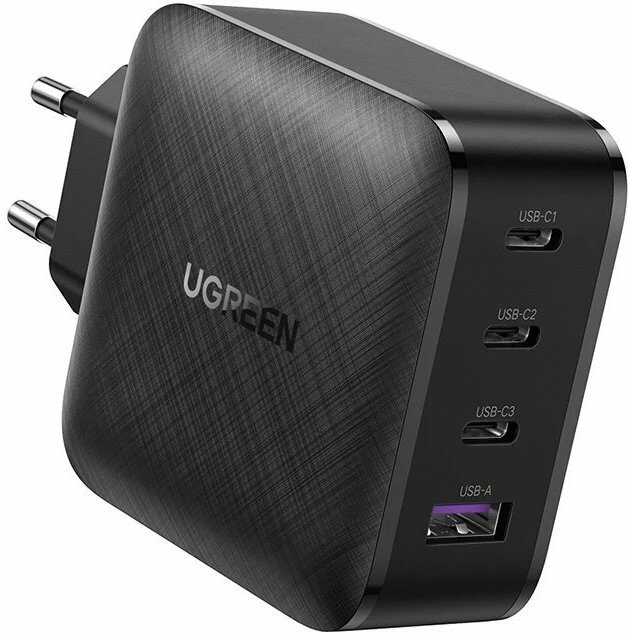 Ugreen szybka ładowarka PPS 65W USB / 3x USB Typ C QC 3.0 Power Delivery SCP FCP AFC (azotek galu) czarny (CD224 70774) CD224 70774