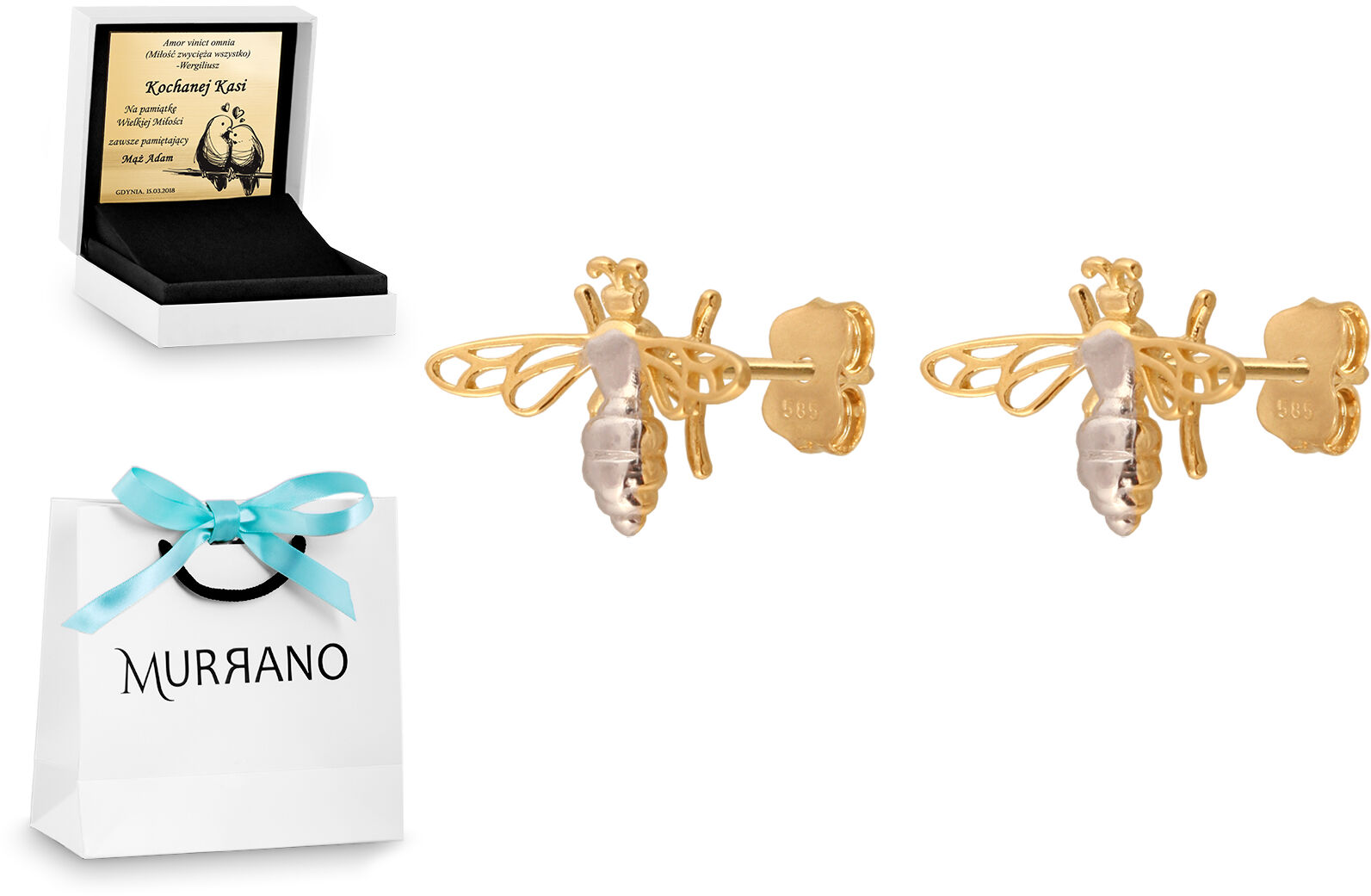 Rodium Złote kolczyki 585 na sztyfcie prezent grawer RD-9853