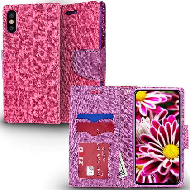 Zizo Flap Wallet Pouch Etui iPhone X z kieszeniami na karty + stand up (Pink/Purple)