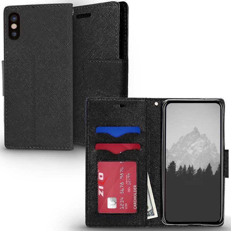 Zizo Flap Wallet Pouch Etui iPhone X z kieszeniami na karty + stand up (Black/Black)