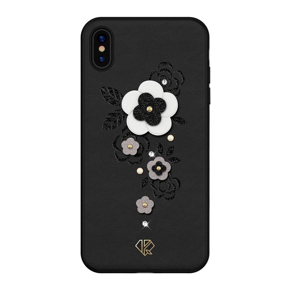 Kingxbar Petal etui ozdobione oryginalnymi Kryształami Swarovskiego iPhone XS / iPhone X czarny