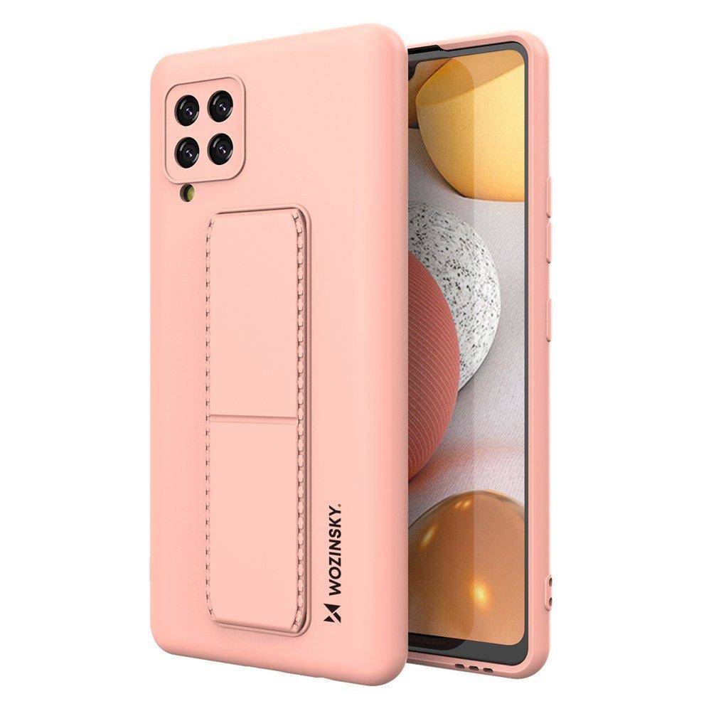 Wozinsky Kickstand Case elastyczne silikonowe etui z podstawką Samsung Galaxy A42 5G różowy