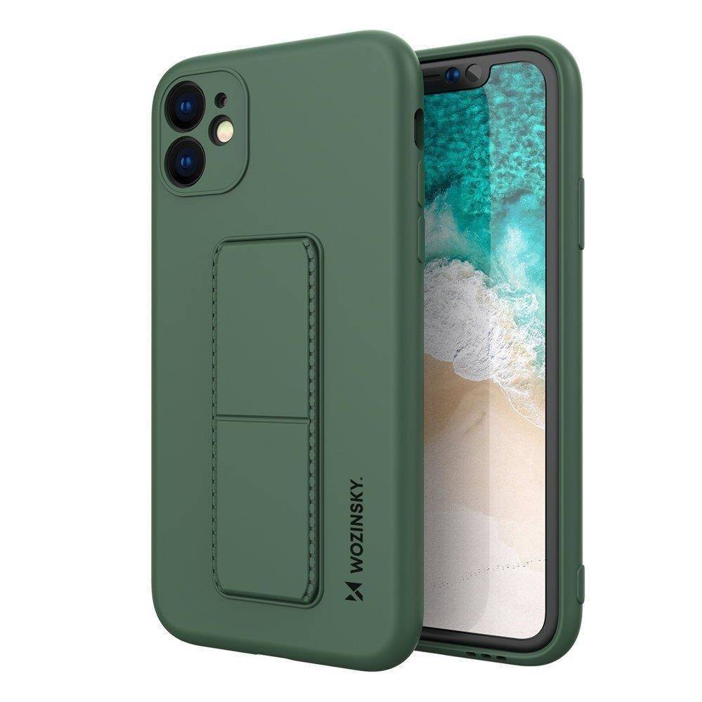 Wozinsky Kickstand Case elastyczne silikonowe etui z podstawką Samsung Galaxy A22 4G ciemnozielony
