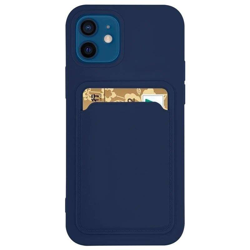 Card Case silikonowe etui portfel z kieszonką na kartę dokumenty do iPhone 13 Pro Max granatowy