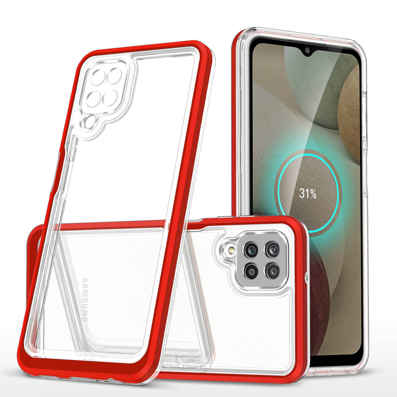 Clear 3in1 etui do Samsung Galaxy A22 4G żelowy pokrowiec z ramką czerwony
