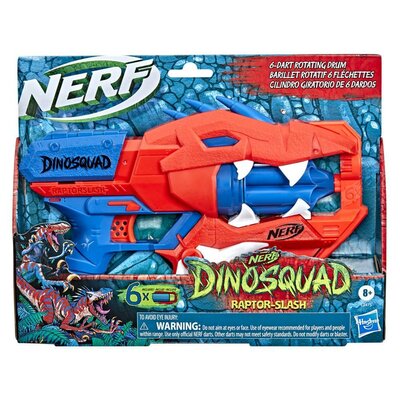 Hasbro Wyrzutnia strzałek DinoSquad Raptor-Slash, 6-strzałkowy magazynek obrotowy, ogień ciągły, 6 strzałek wygląd welociraptora 5010994100445