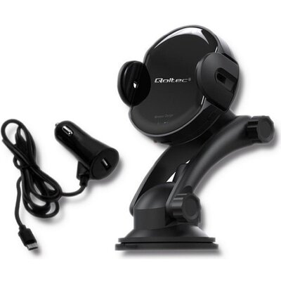 Qoltec Ładowarka indukcyjna samochodowa PRO z uchwytem iR | 15W | QC3.0 | USB typ C 51219