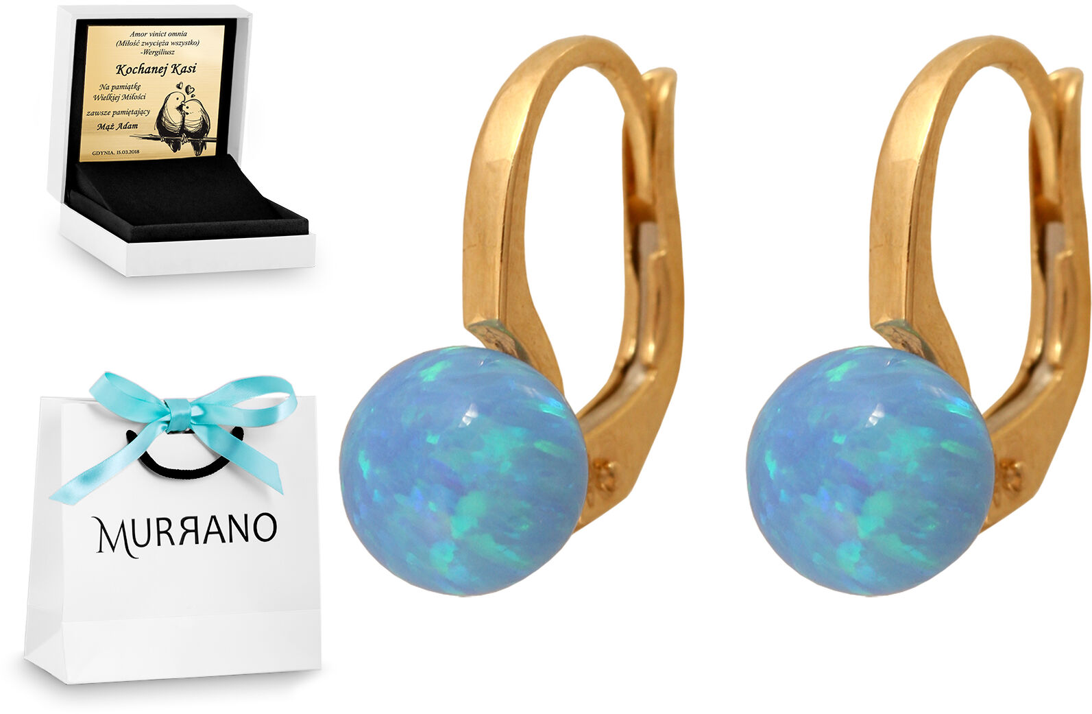 Rodium Złote kolczyki 585 z naturalnym kamieniem Opal RD-18343