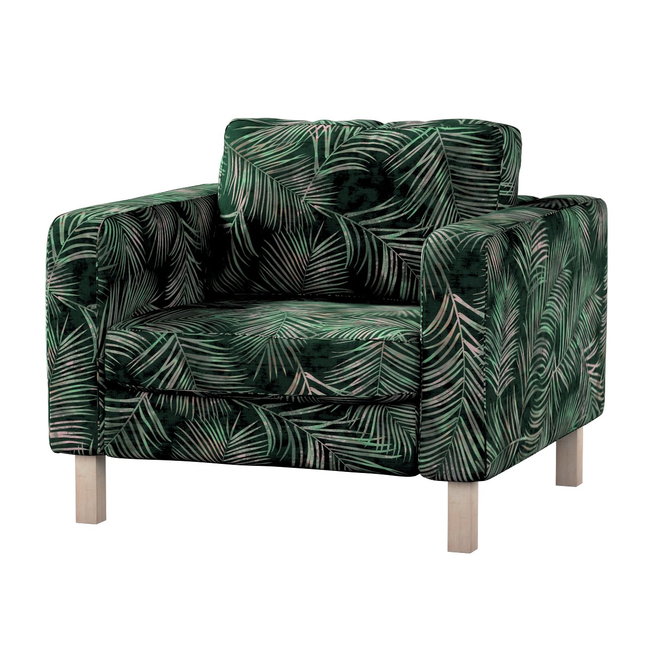 Dekoria pl pl Pokrowiec na fotel Karlstad krótki zielony w liście 89 x 89 x 64 cm Velvet 619-704-21
