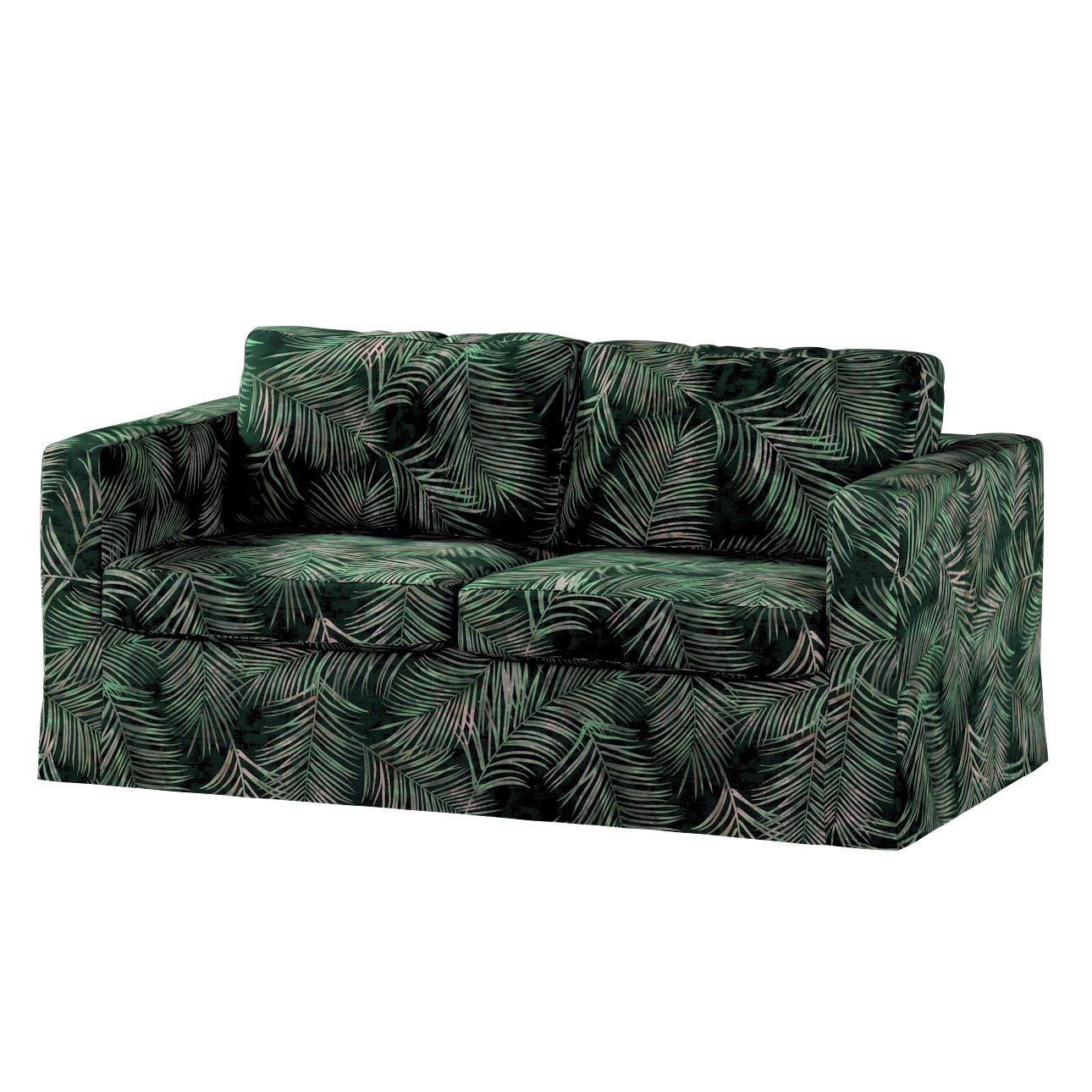Dekoria pl pl Pokrowiec na sofę Karlstad 2-osobową nierozkładaną długi zielony w liście 165 x 89 x 64 cm Velvet 618-704-21
