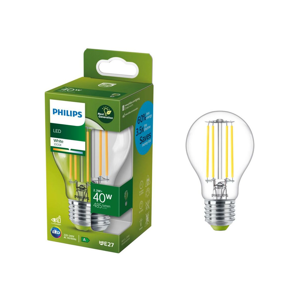 Żarówka LED E27 2.3 W = 40 W 485 lm Neutralna biel Philips