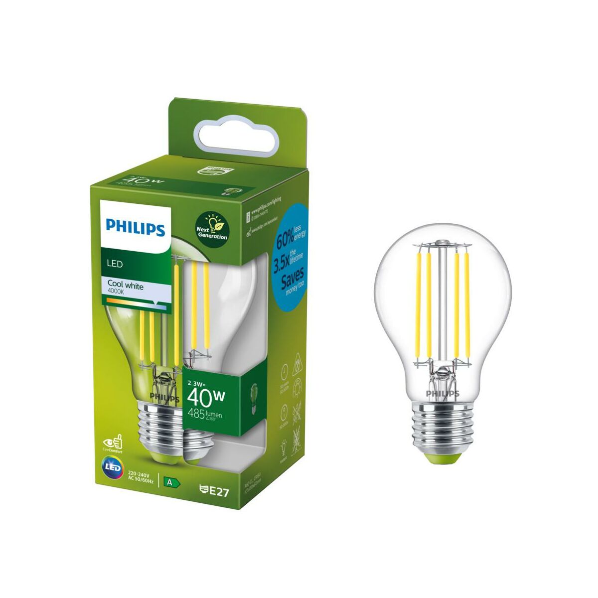 Żarówka LED E27 2.3 W = 40 W 485 lm Neutralna biel Philips