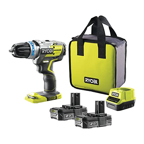 RYOBI Cordless Hammer R18PDBL-220S 18 Volt green black 2x Li-ion battery 2,0Ah