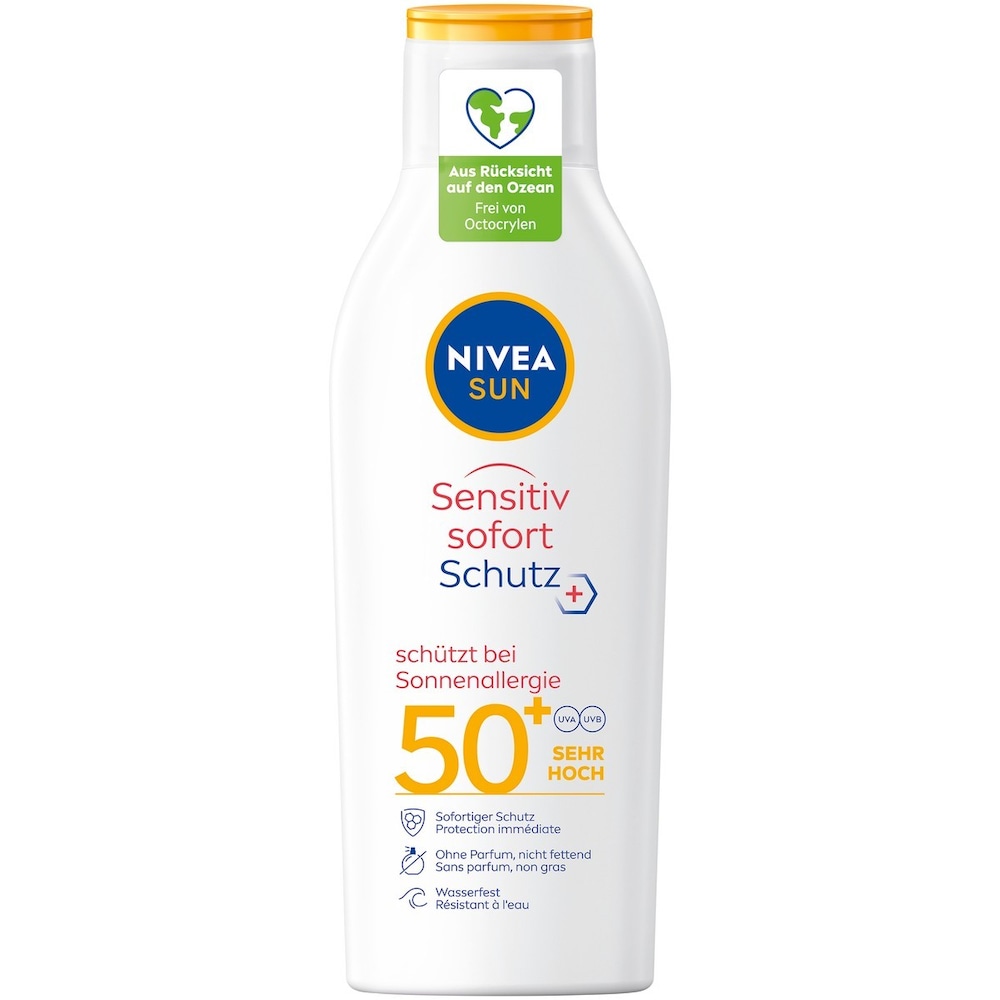 NIVEA Nivea Sun Sensitiv natychmiastowa ochrona przed słońcem w jednym opakowaniu (1 x 200 ml), balsam do opalania z LSF 50+ do skóry wrażliwej, wodoodporny balsam przeciwsłoneczny w przypadku alergii na sł