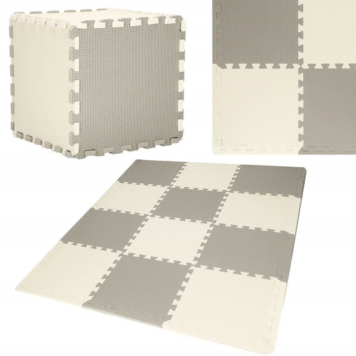 Mata piankowa kwadraty 118x90 cm kremowe szare puzzle pianka EVA FM0029