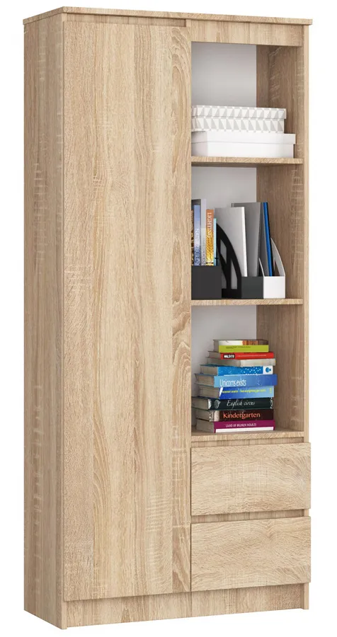 Regał skandynawski z półkami i szufladami sonoma dąb A2-C30