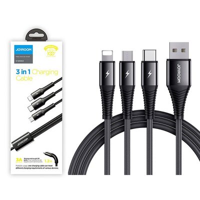 JOYROOM JOYROOM S-1230G4 3IN1 TYPE-C LIGHTNING & MICRO-USB CABLE 120CM BLACK 6941237145925 [17238052]
