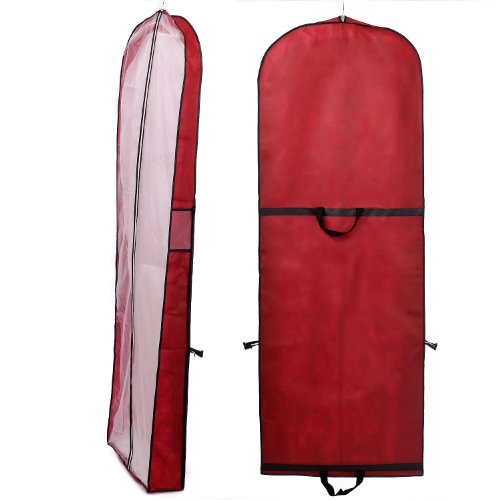 HIMRY® Oddychający składany pokrowiec na ubrania, ok. 149 cm, dwie kieszenie na akcesoria, na ubrania/suknie wieczorowe/garnitury/płaszcze, zamek błyskawiczny, ciemnoczerwony, KXB1007 DarkRed