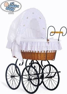 My Sweet Baby Kosz Mojżesza Retro Sisi - Naturalny + biała pościel z haftowaną koronką