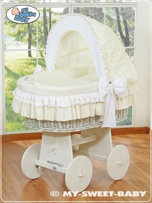 My Sweet Baby Kosz Mojżesza z budą- Bellamy biały + kremowo-biała pościel