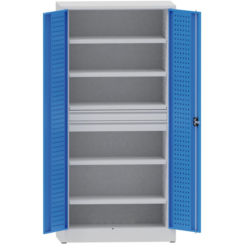 PARTNER B2B Metalowa szafa warsztatowa na narzędzia KOVONA, 4 półki, 2 szuflady, spawana, nośność 50 kg, 950 x 500 x 1950 mm 178591
