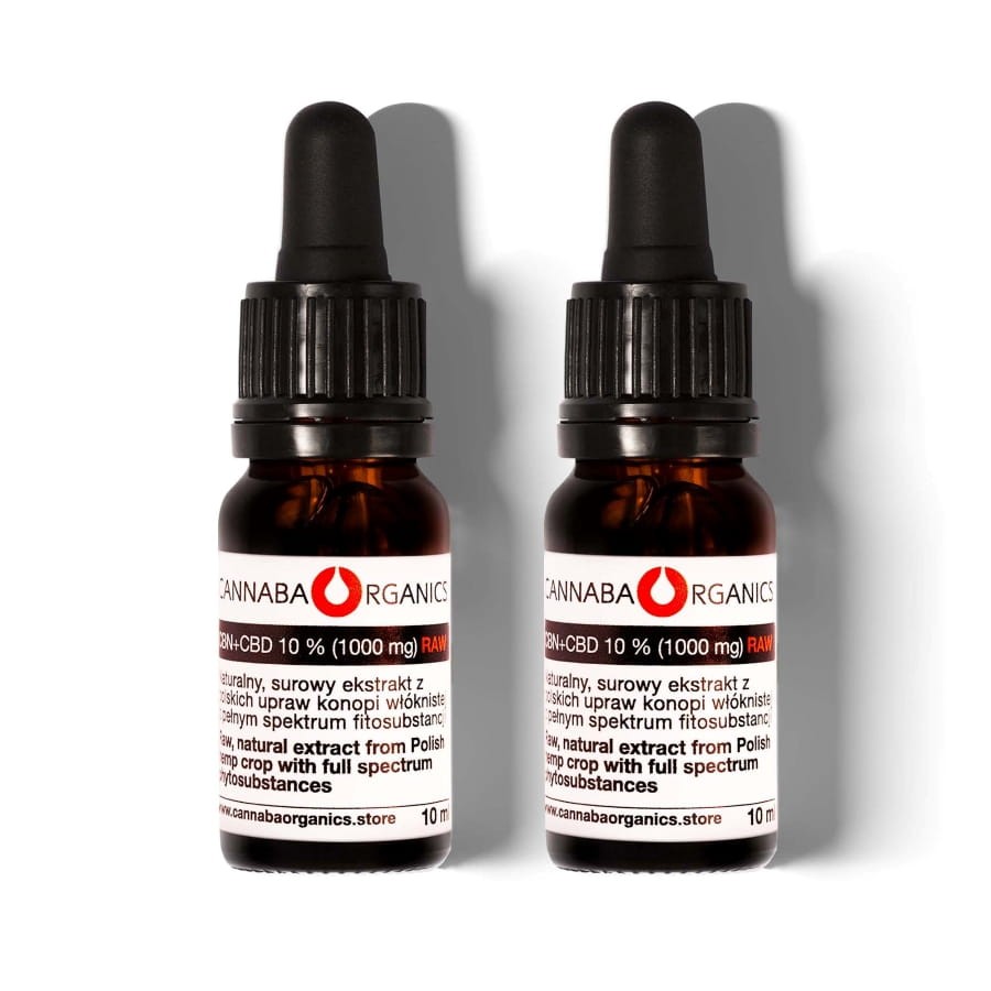 Cannaba Organics Zestaw 2 buteleczek 10 ml z olejem 10% CBN+CBD surowym z chlorofilem
