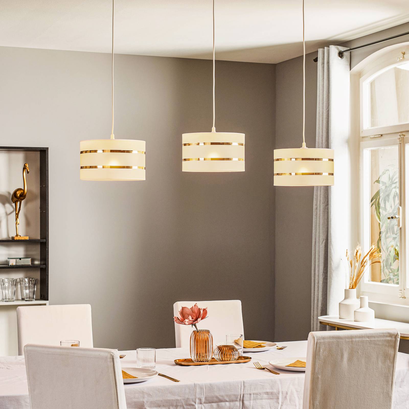 Lampa wisząca belka Helen biało-złota 3-punktowa