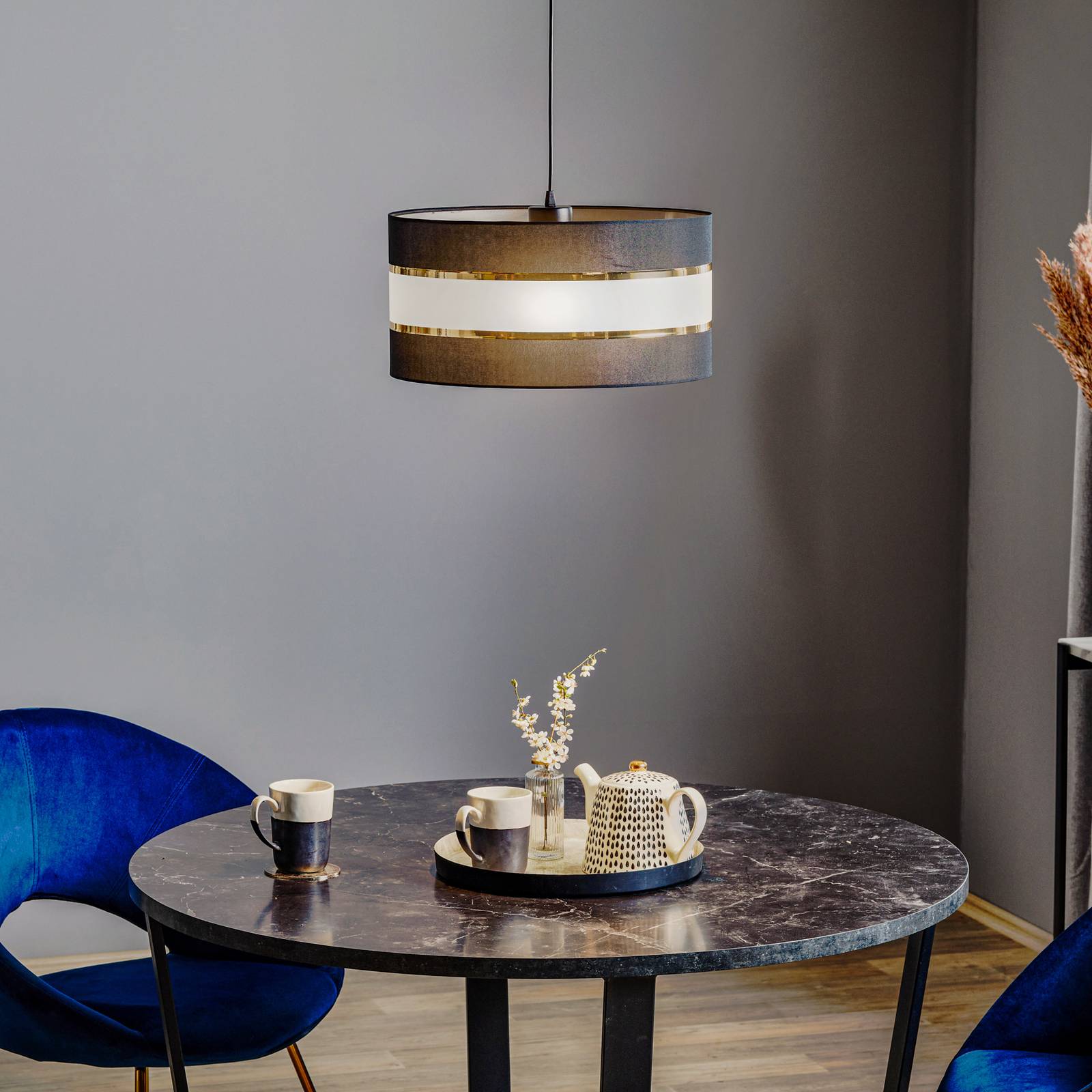 Lampa wisząca Helen tekstylna czarna-złota, Ø 40cm