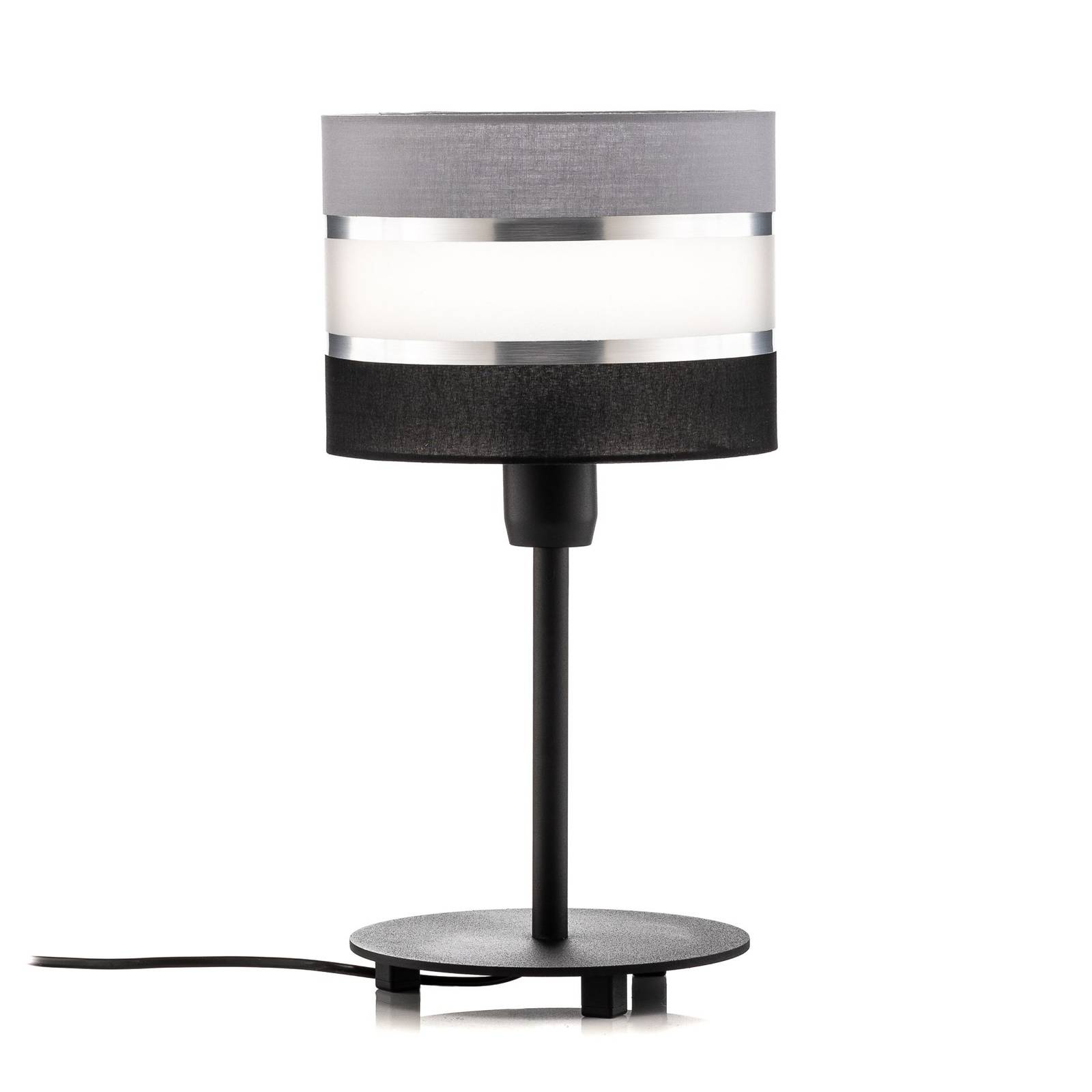 Lampa stołowa Helen tekstylna szaro-czarno-srebrna