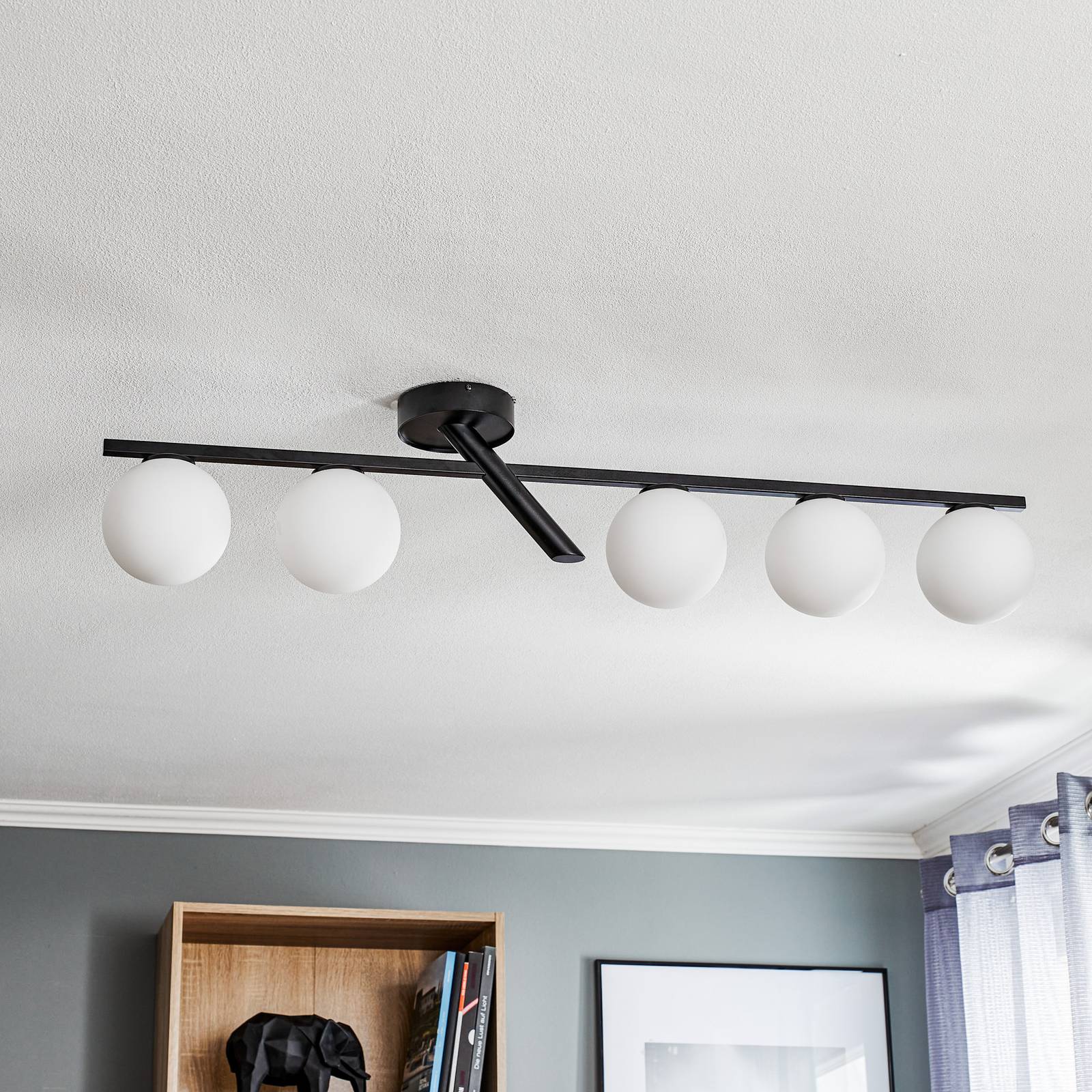 Lampa sufitowa Baleo, czarna/opalowa, 5-punktowa