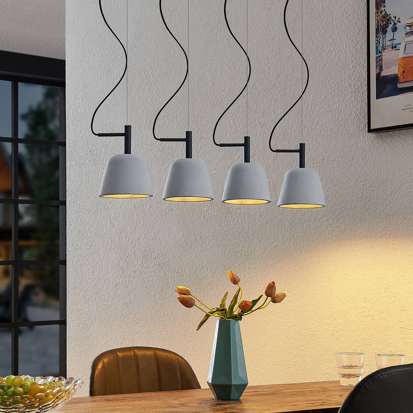 Lucande Lucande Otavis lampa wisząca z betonu, 4-punktowa